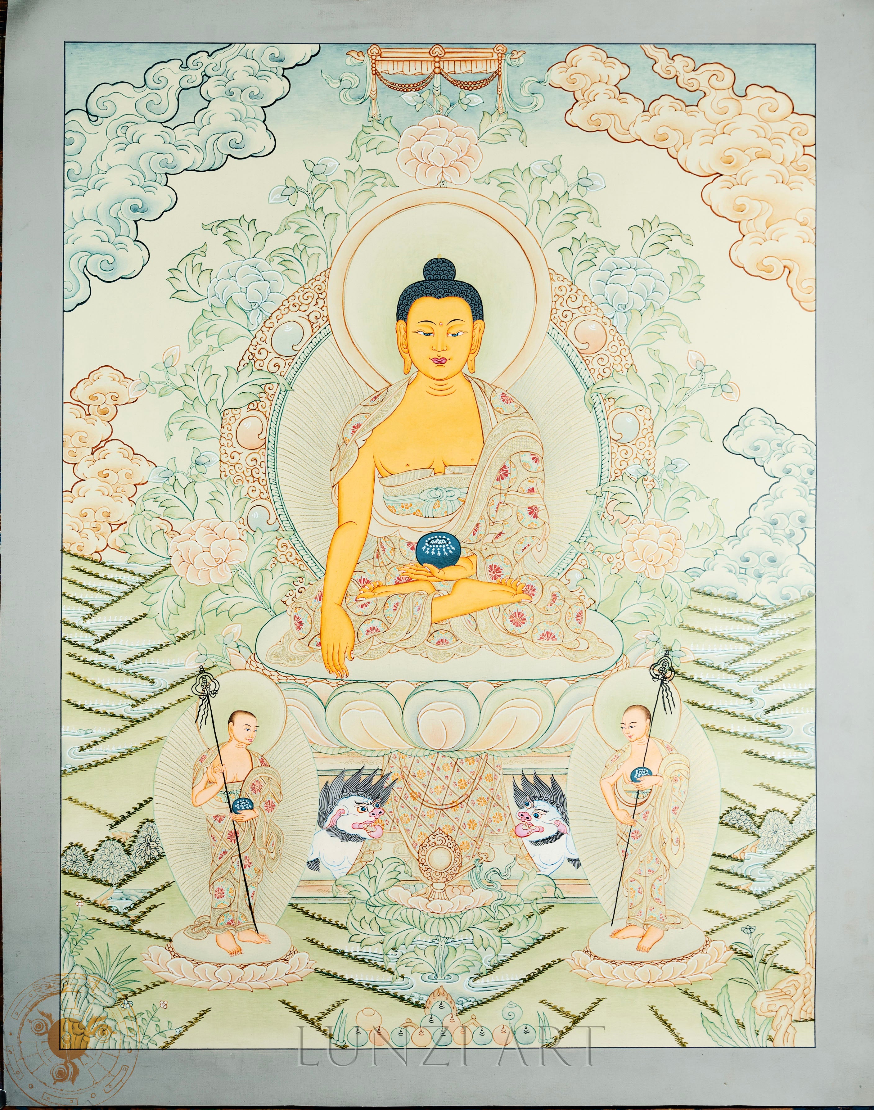 【真筆一点物】手描きチベット唐卡天然顔料が放つ時を超えた輝き Shakyamuni-Buddha-Thangka-