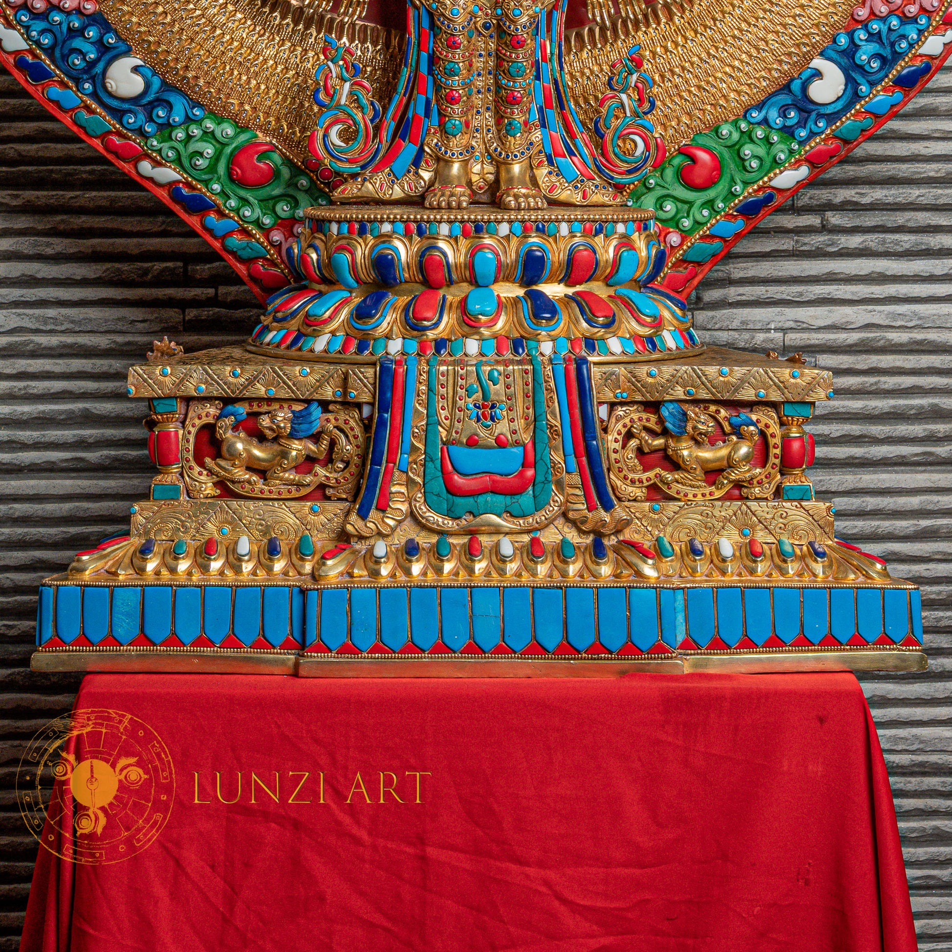 1000-Armed Avalokiteshvara Statue  | Half gold-plated copper with  coloured stone carving - S-P-SS-HG-C-TAA-00190