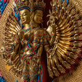 1000-Armed Avalokiteshvara Statue  | Half gold-plated copper with  coloured stone carving - S-P-SS-HG-C-TAA-00190