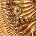 1000-Armed Avalokiteshvara Statue  | Half gold-plated copper with  coloured stone carving - S-P-SS-HG-C-TAA-00190