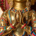 1000-Armed Avalokiteshvara Statue  | Half gold-plated copper with  coloured stone carving - S-P-SS-HG-C-TAA-00190