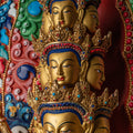 1000-Armed Avalokiteshvara Statue  | Half gold-plated copper with  coloured stone carving - S-P-SS-HG-C-TAA-00190