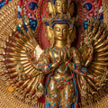 1000-Armed Avalokiteshvara Statue  | Half gold-plated copper with  coloured stone carving - S-P-SS-HG-C-TAA-00190