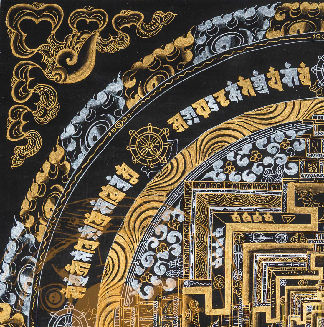 The Silver & Gold Kalachakra Thangka: The Primordial Essence of Time - T-PS-SS-GB-KM-91