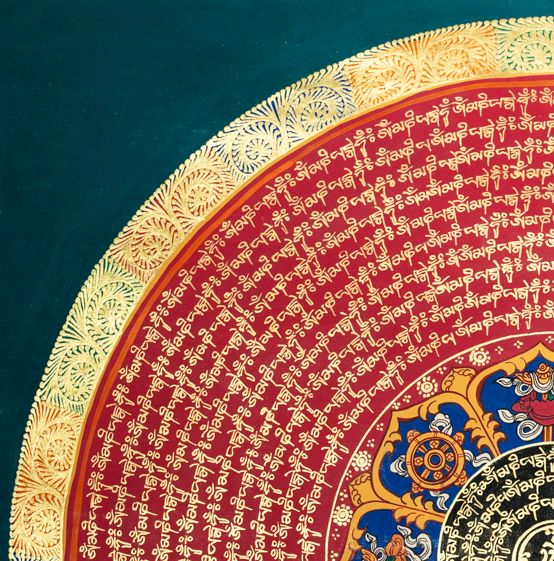 Hand-painted Mandala Thangka of Sacred Mantras - T-PS-SS-BB-M-0012