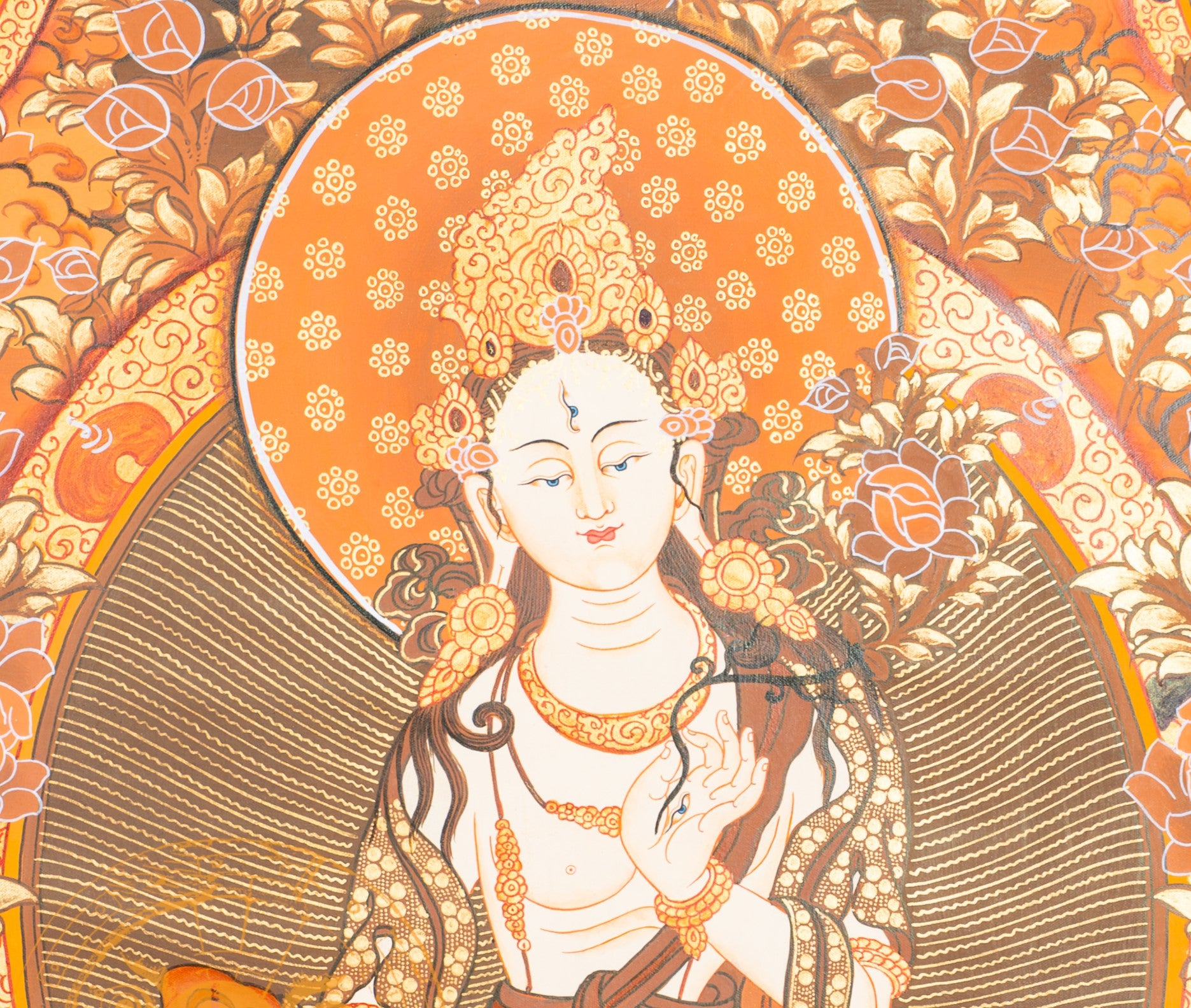 Hand-Painted White Tara Thangka - T-S-BT-BB-WT-0029