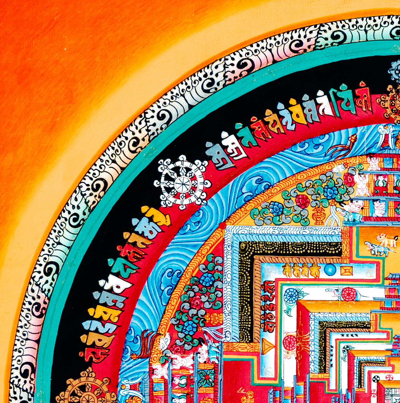 Renowned hand drawn 24k genuine gold Kalachakra Mandala Thangka - T-B-HT-OB-AU-KM-0001