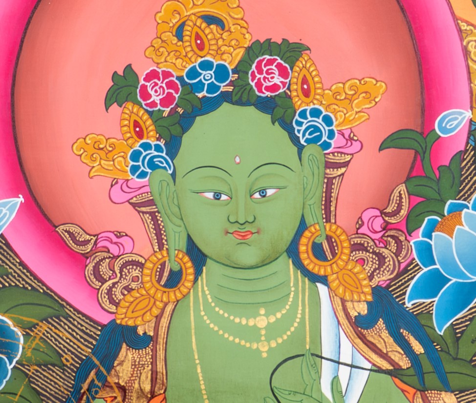 The Swift Liberator: Green Tara Thangka Painting - T-S-BT-BB-AU-GT-0023