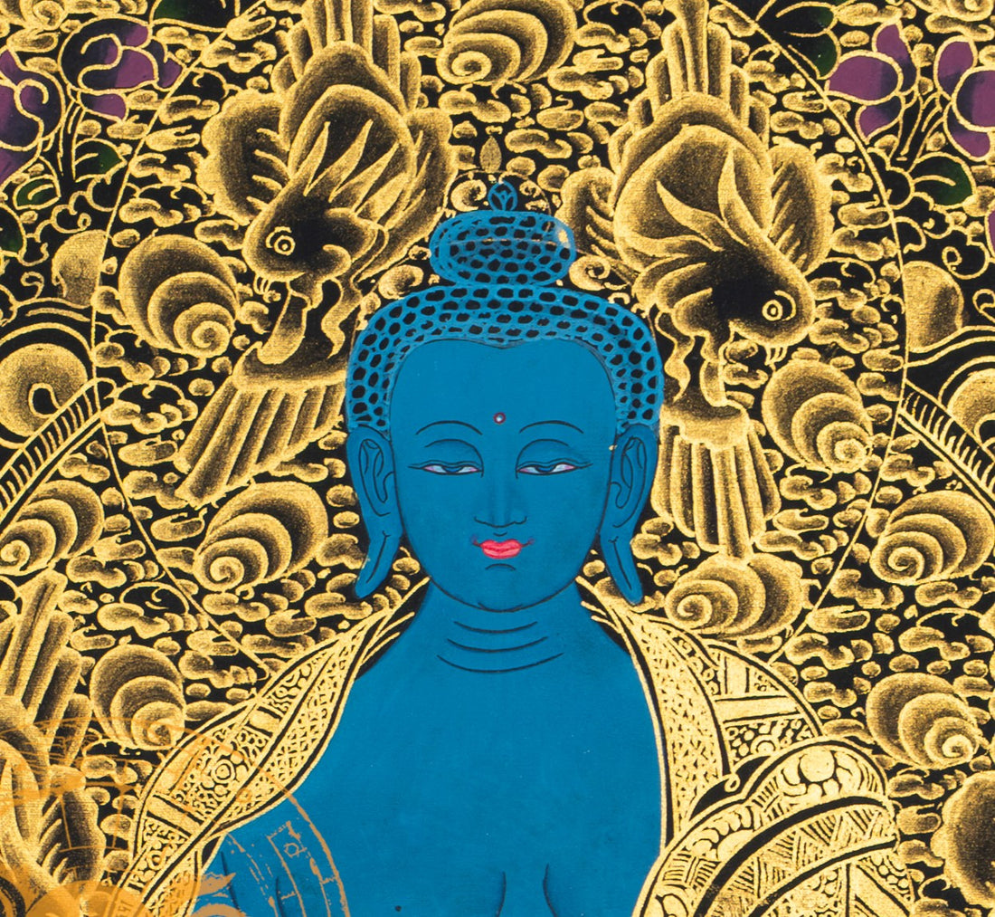 Medicine Buddha Thangka: Scared Healing Art - T-S-BT-RB-MB-0027