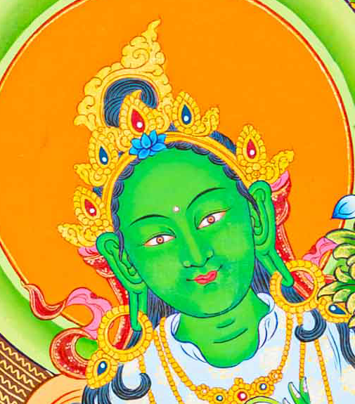 Hand-Painted 21 Green Tara Thangka - T-S-BT-RB-AU-TT-0066