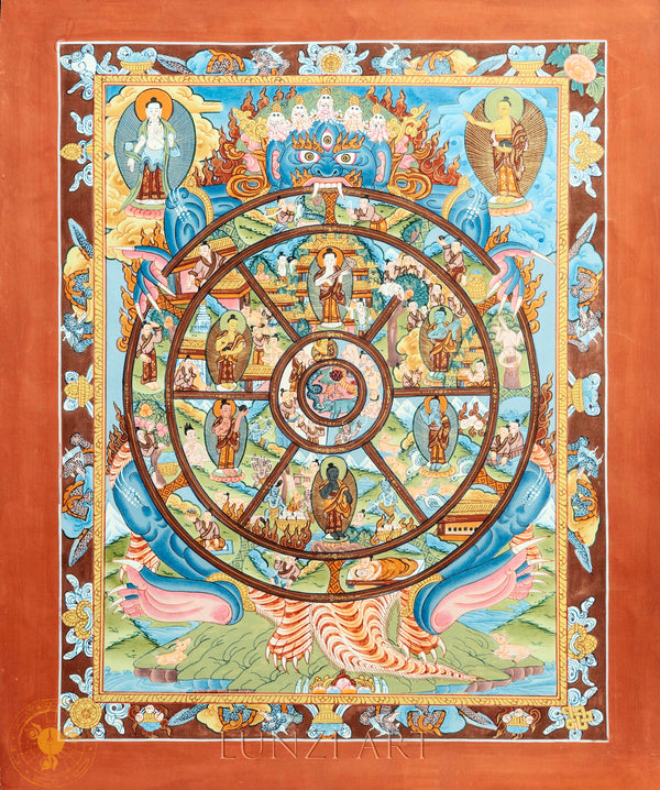 24K Gold Hand-drawn Wheel of life Thangka - T-B-HT-RB-AU-WOL-0017