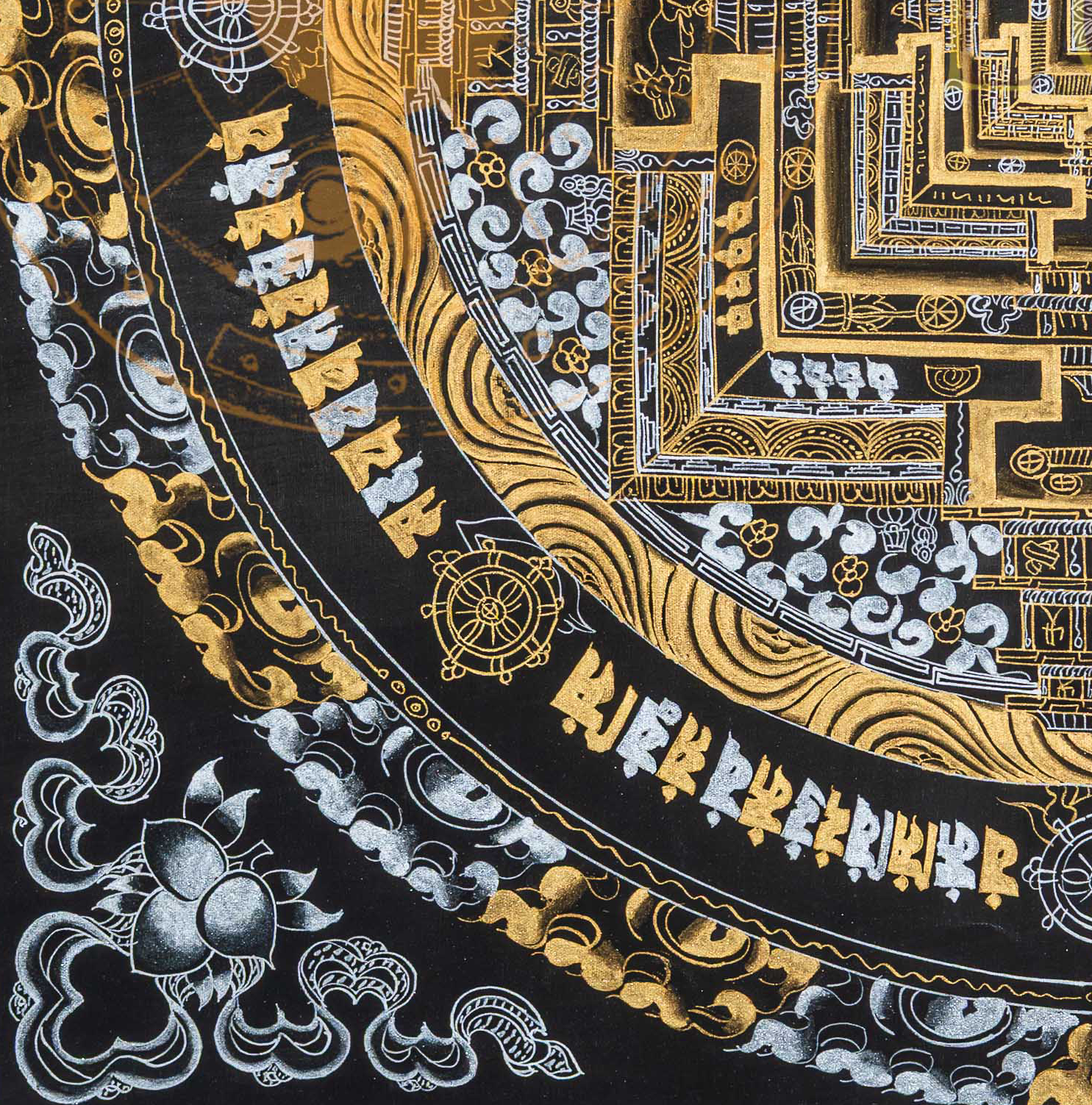 The Silver & Gold Kalachakra Thangka: The Primordial Essence of Time - T-PS-SS-GB-KM-91