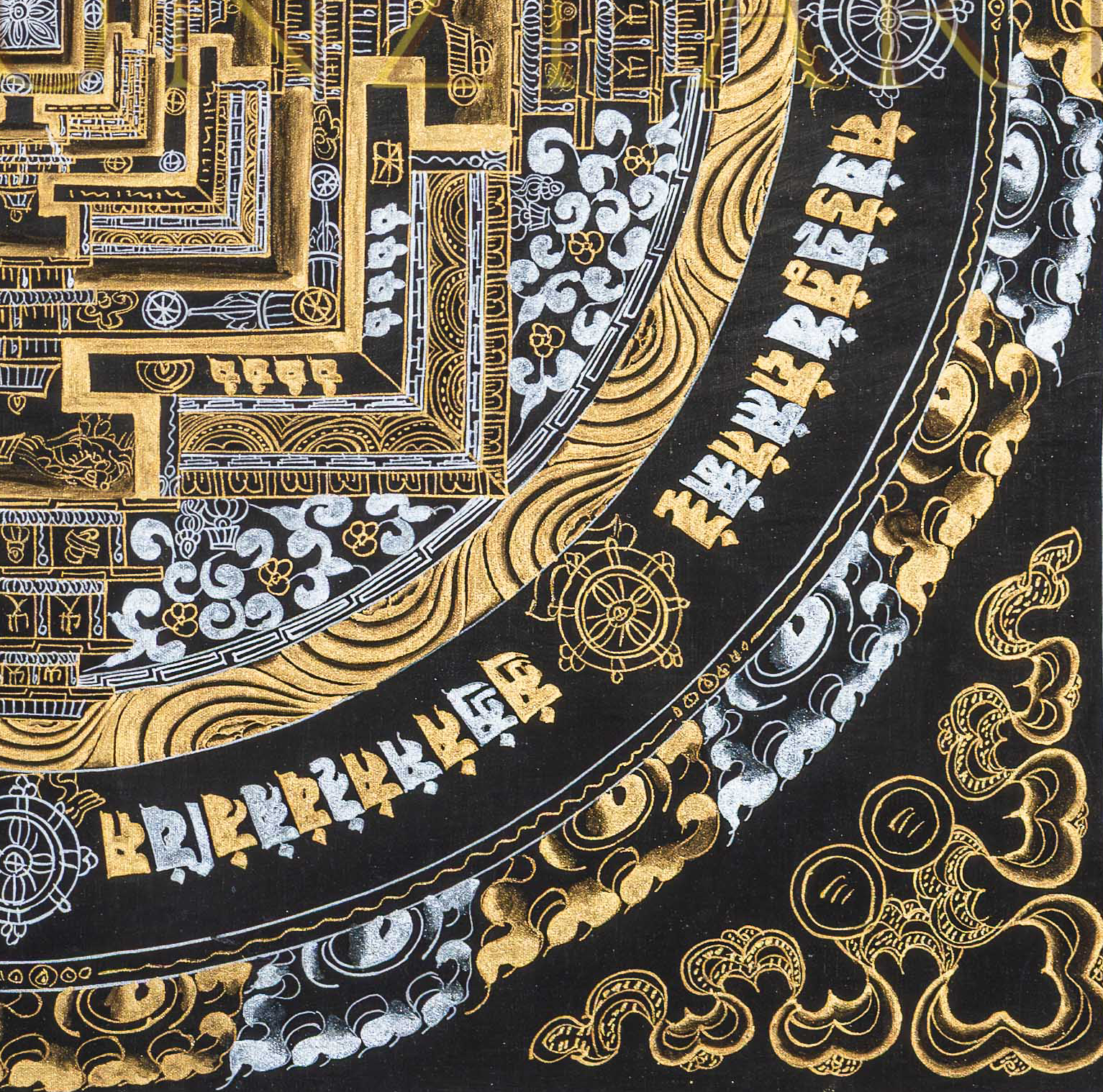 The Silver & Gold Kalachakra Thangka: The Primordial Essence of Time - T-PS-SS-GB-KM-91