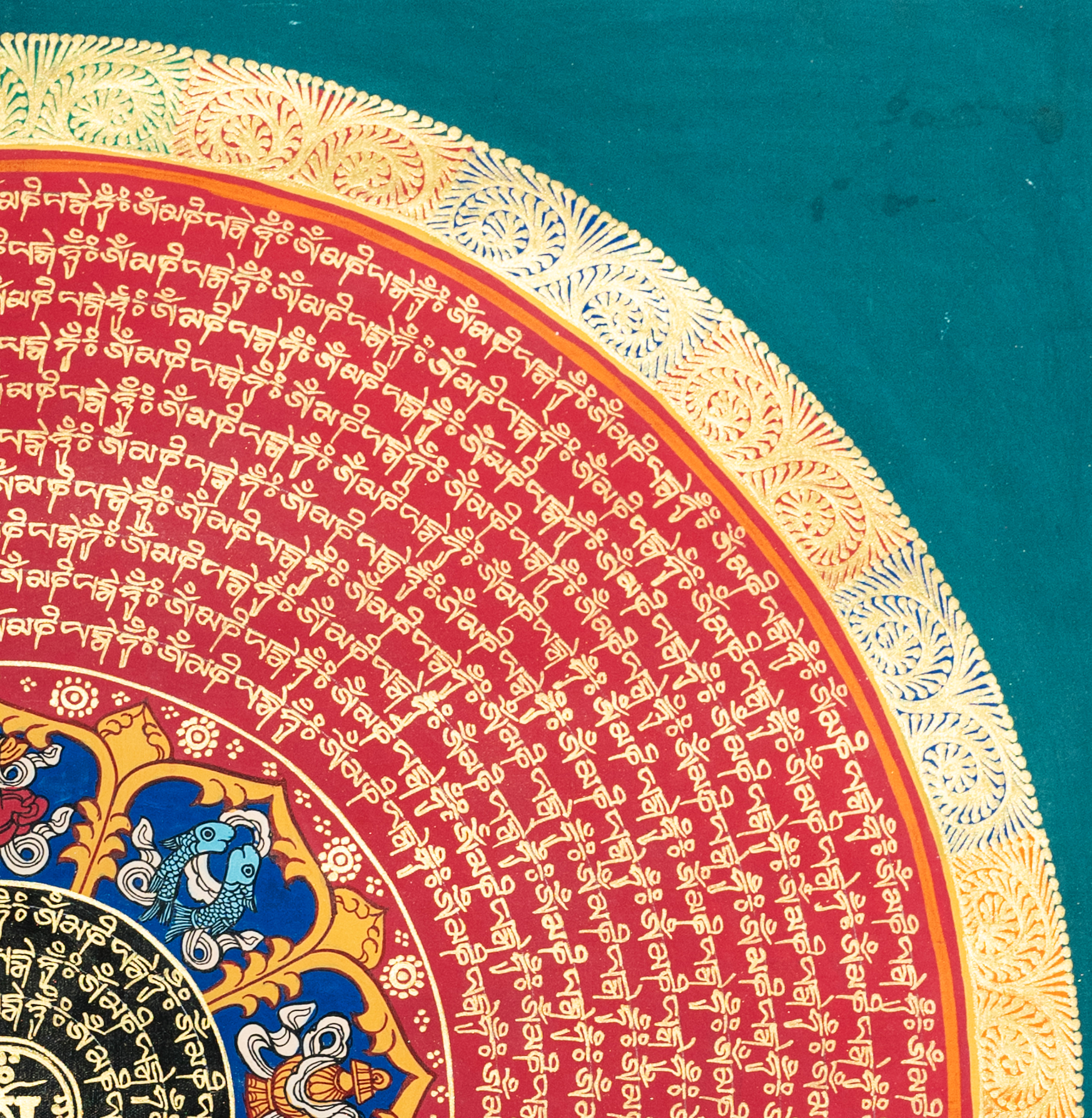 Hand-painted Mandala Thangka of Sacred Mantras - T-PS-SS-BB-M-0012