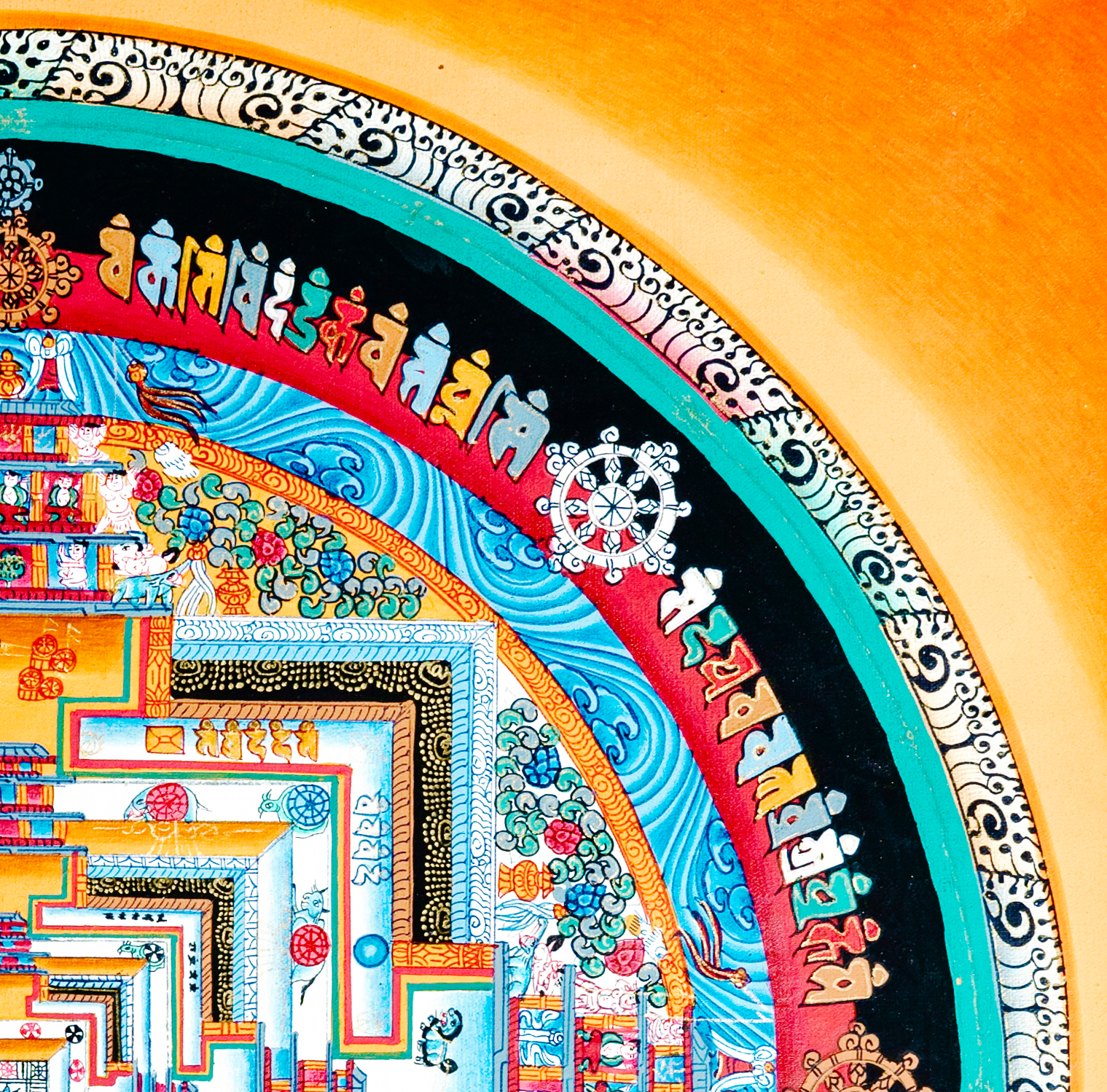 Renowned hand drawn 24k genuine gold Kalachakra Mandala Thangka - T-B-HT-OB-AU-KM-0001