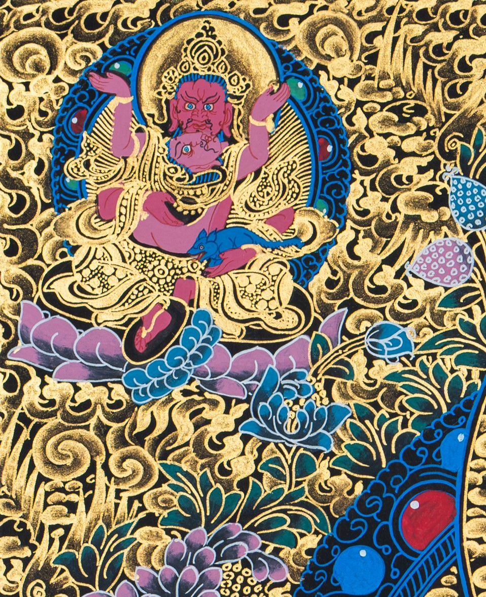 Yellow Jambhala Thangka: Deity of Wealth, Prosperity, and Abundance - T-S-BT-RB-J-0031
