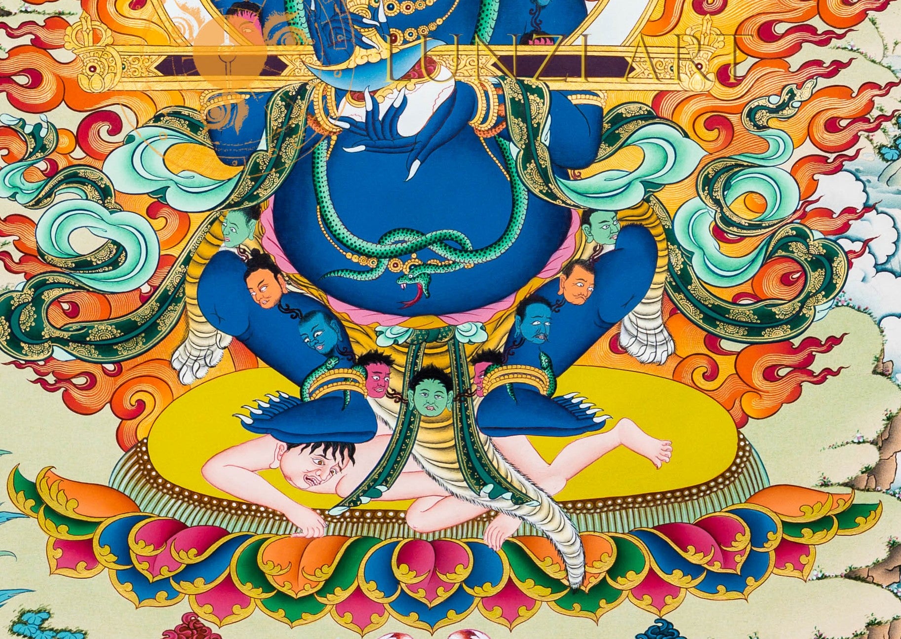 The Fierce Protector: Two-Armed Mahakala Thangka Painting - T-HT-BB-AU-TAM-0043