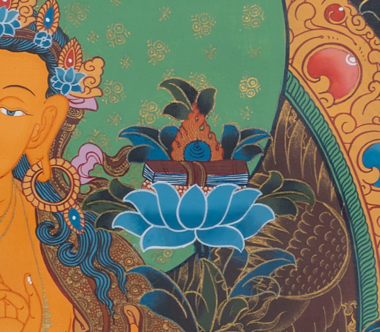 The Golden Lord of Wisdom: Manjushri Thangka Painting - T-S-BT-RB-AU-M-0025