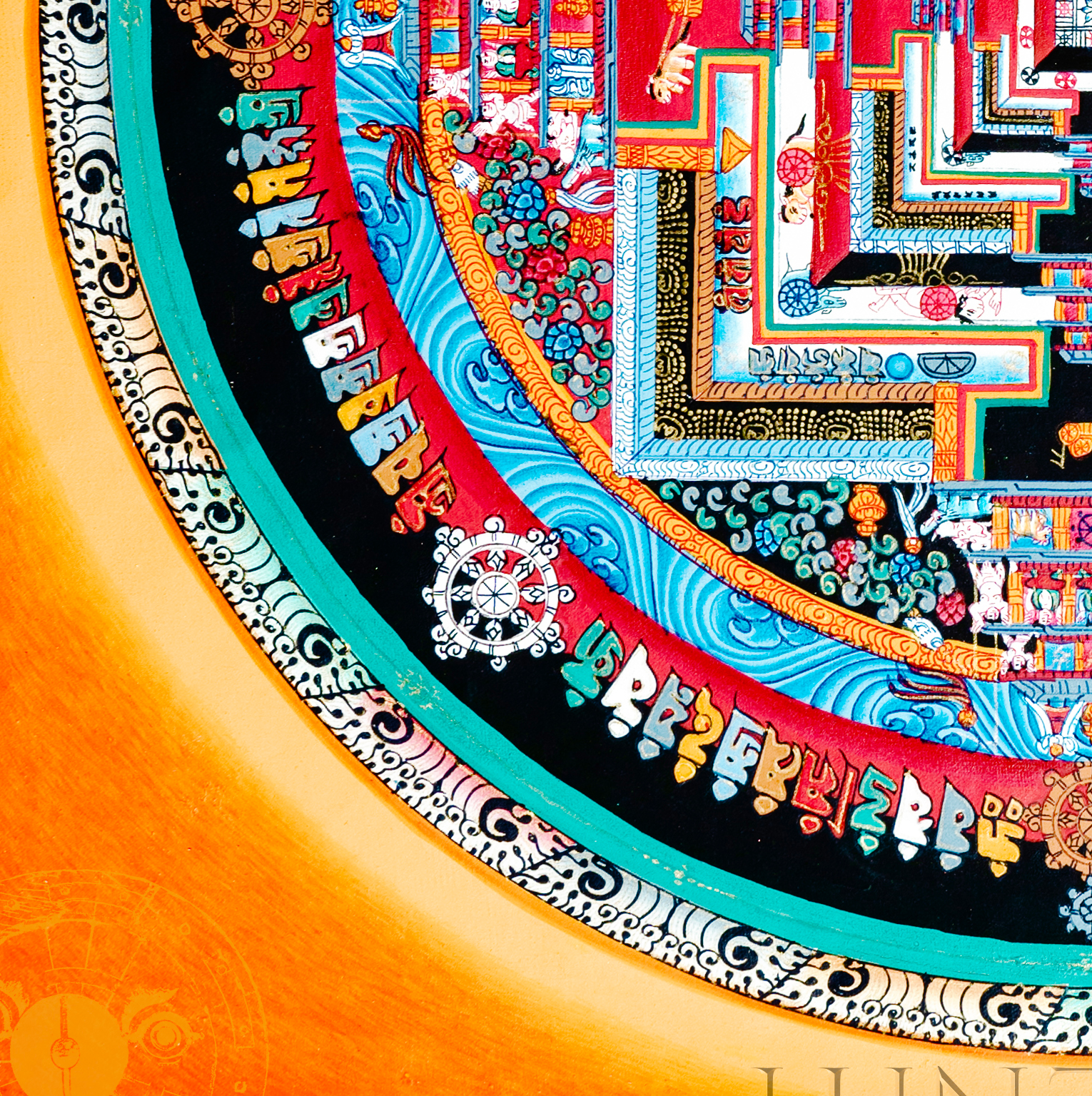 Renowned hand drawn 24k genuine gold Kalachakra Mandala Thangka - T-B-HT-OB-AU-KM-0001