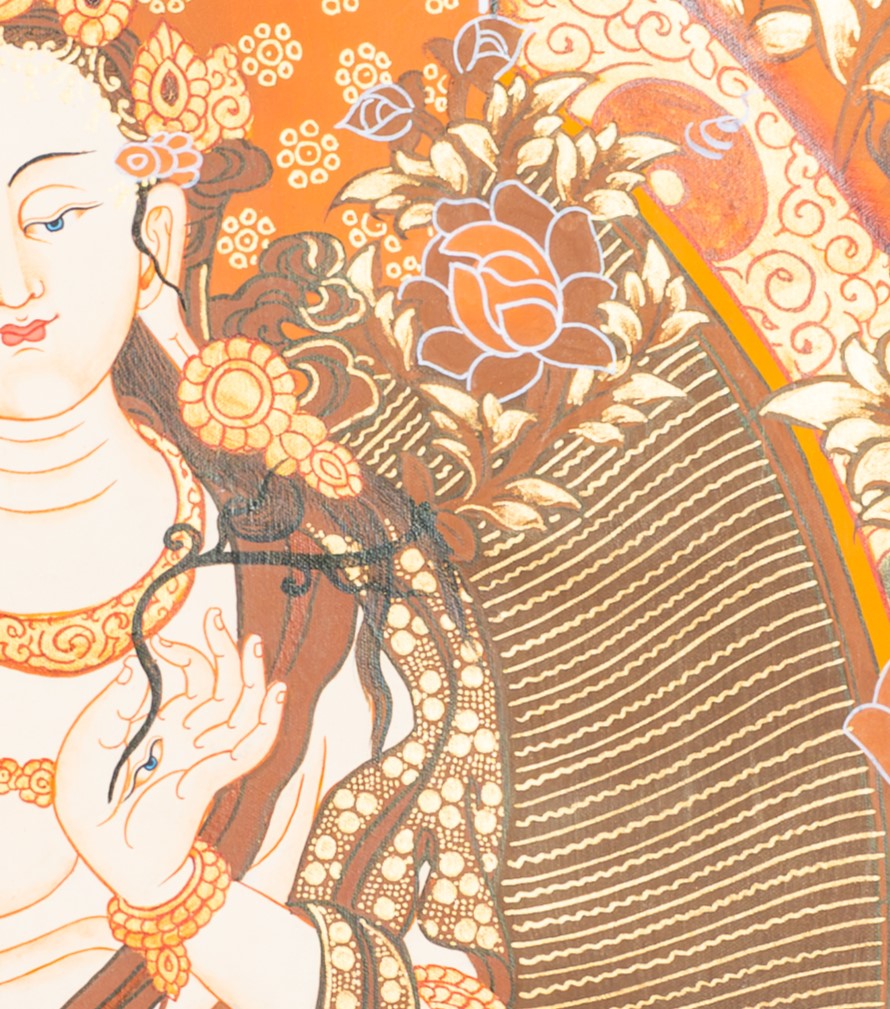 Hand-Painted White Tara Thangka - T-S-BT-BB-WT-0029