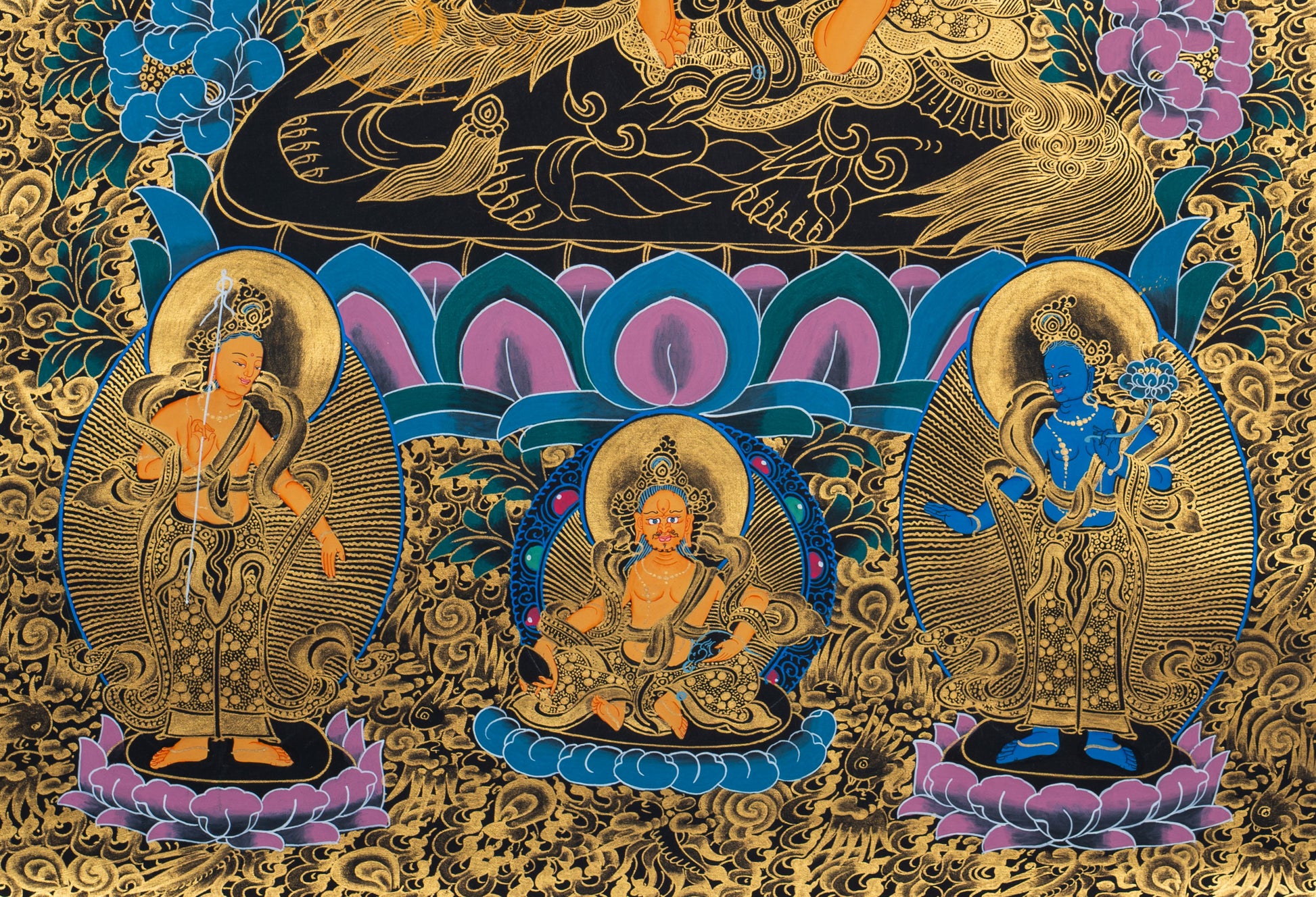 Yellow Dzambhala Thangka : Symbol of Wealth and Abundance - T-S-BT-RB-J-0032