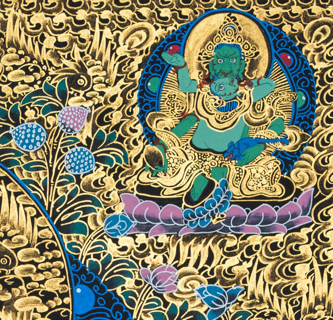 Yellow Jambhala Thangka: Deity of Wealth, Prosperity, and Abundance - T-S-BT-RB-J-0031