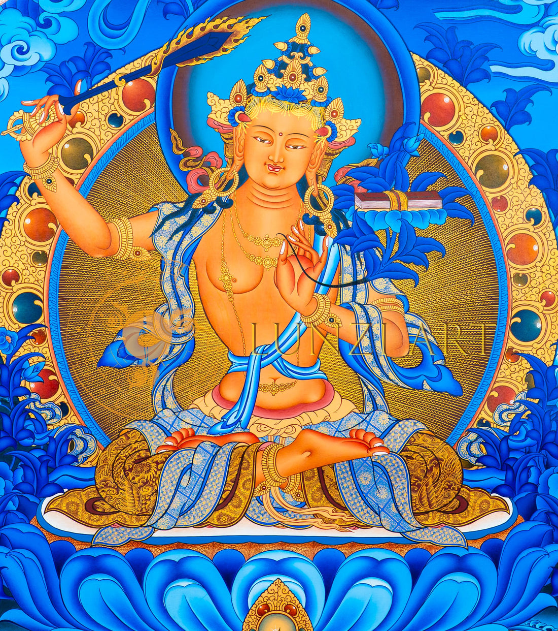 The Bodhisattva of Transcendent Wisdom: Manjushri Thangka Painting - T-S-BT-BB-AU-M-0011