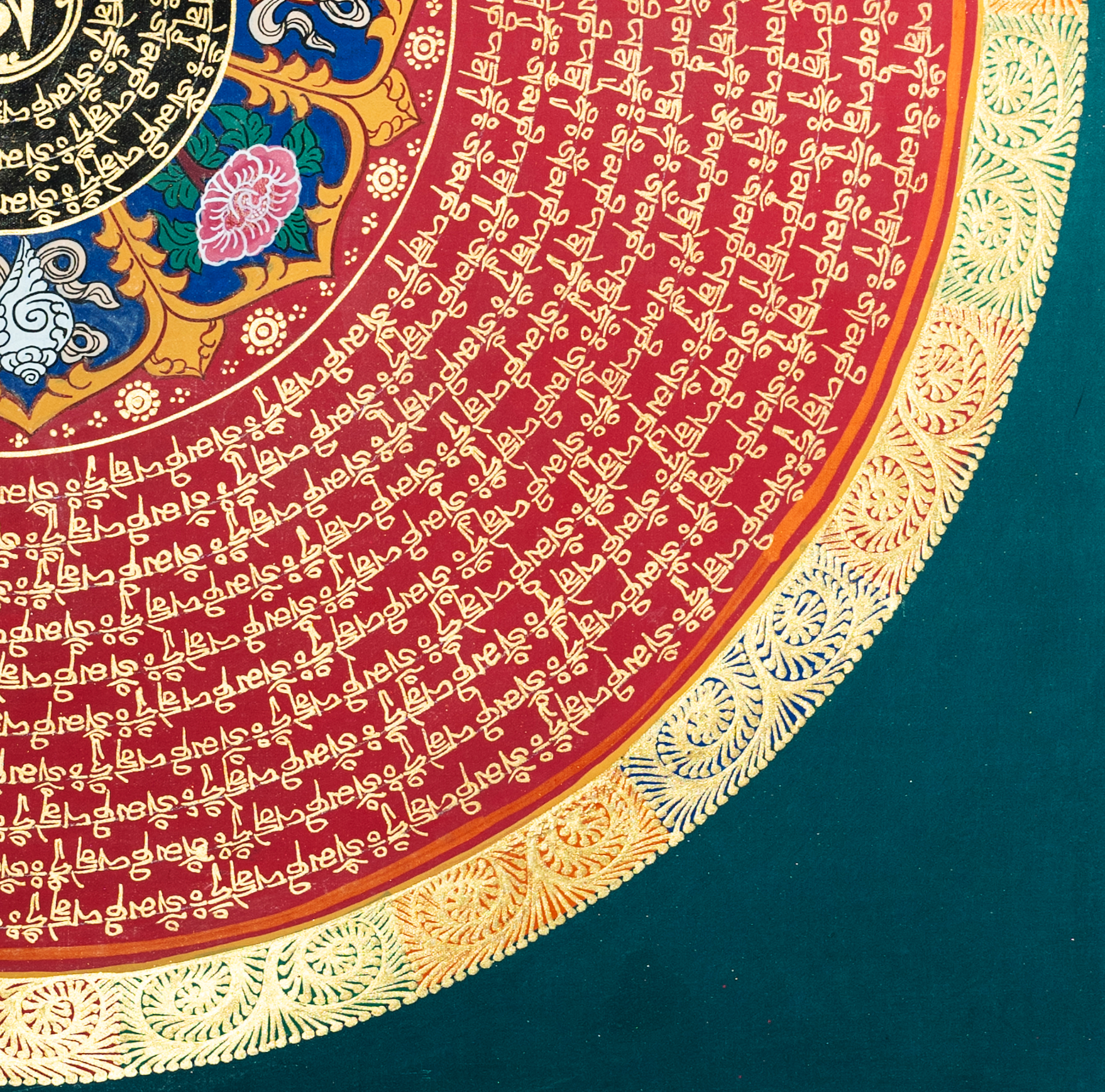 Hand-painted Mandala Thangka of Sacred Mantras - T-PS-SS-BB-M-0012