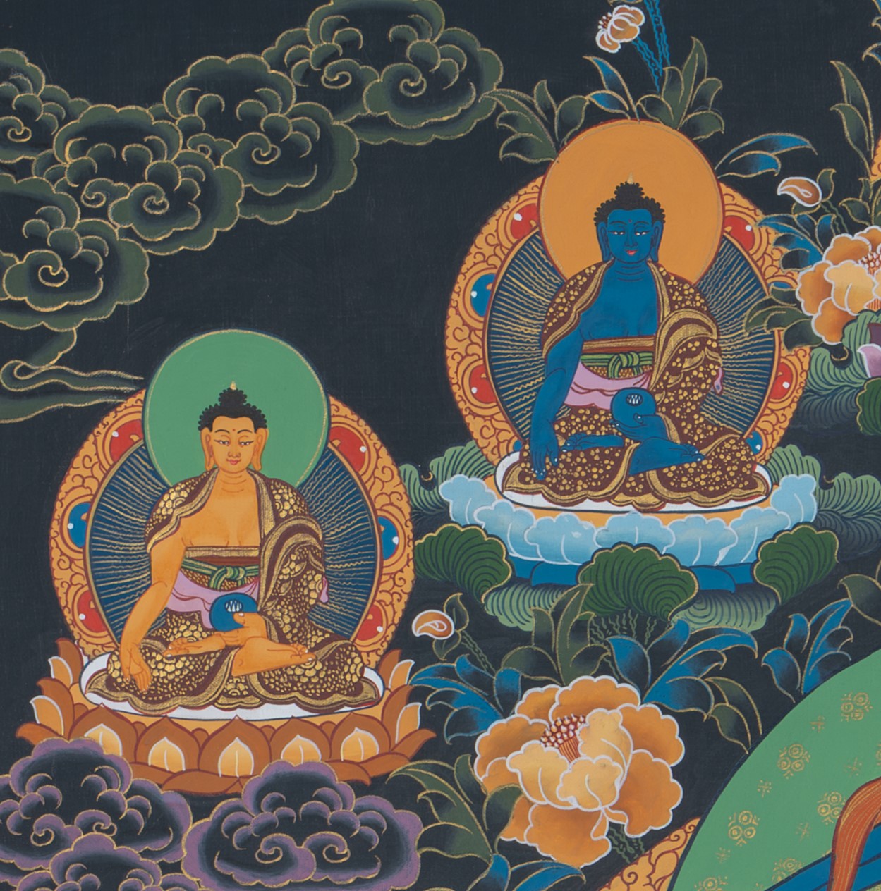 The Golden Lord of Wisdom: Manjushri Thangka Painting - T-S-BT-RB-AU-M-0025