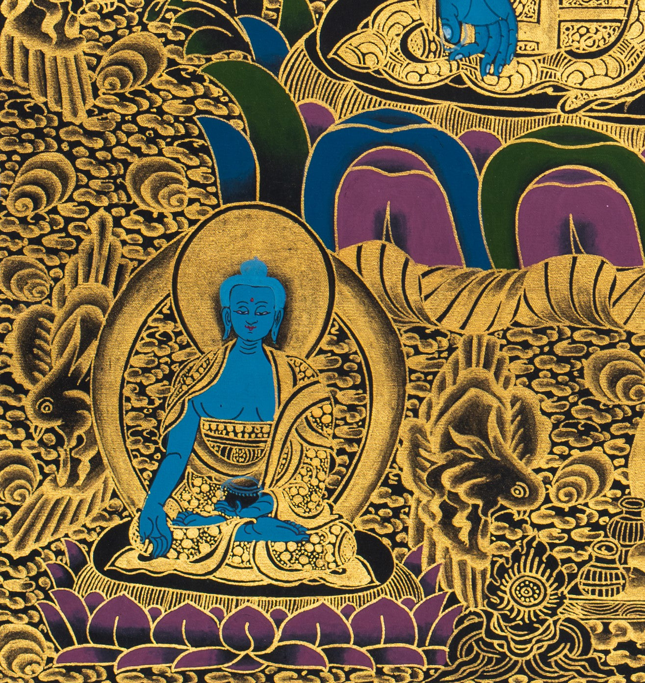 Medicine Buddha Thangka: Scared Healing Art - T-S-BT-RB-MB-0027