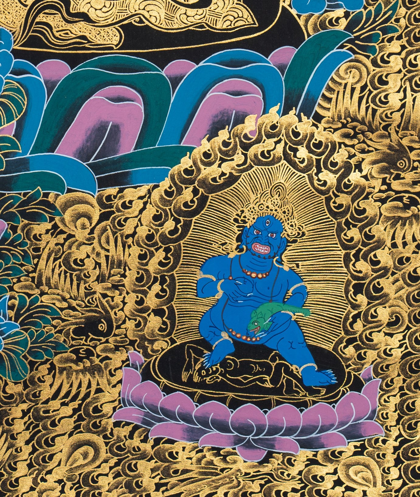 Yellow Jambhala Thangka: Deity of Wealth, Prosperity, and Abundance - T-S-BT-RB-J-0031