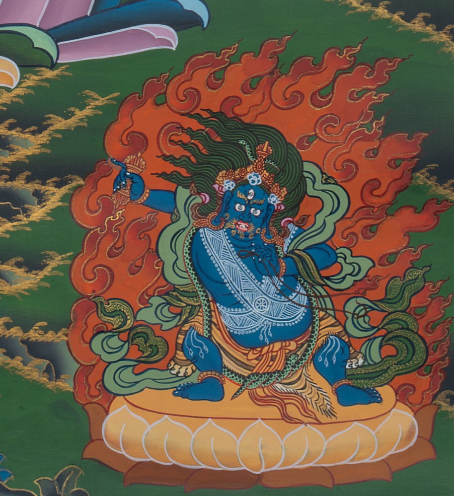 The Golden Lord of Wisdom: Manjushri Thangka Painting - T-S-BT-RB-AU-M-0025