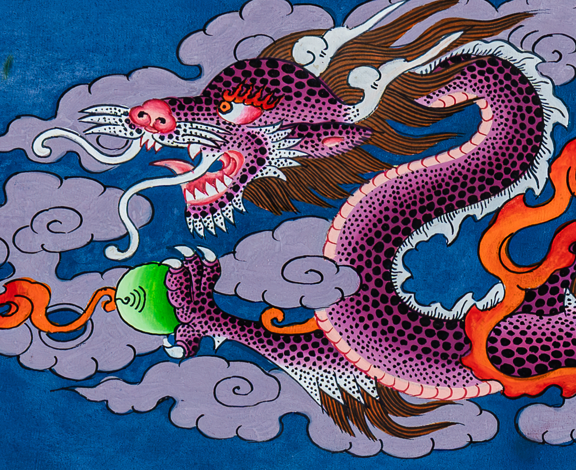 The Druk (Thunder Dragon) Thangka: Celestial Voice of Power - T-B-HT-RB-D-0084