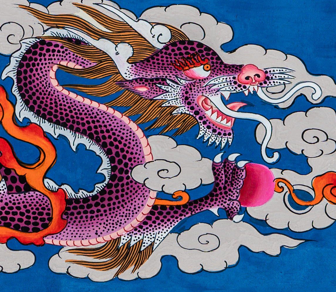 The Druk (Thunder Dragon) Thangka: Celestial Voice of Power - T-B-HT-RB-D-0085