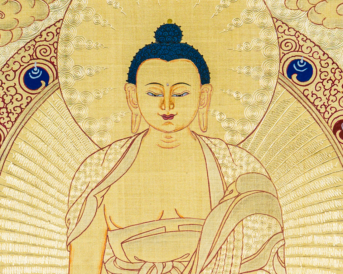 Shakyamuni Buddha Thangka: The Golden Radiance of Enlightenment - T-B-HT-RB-SB-0072