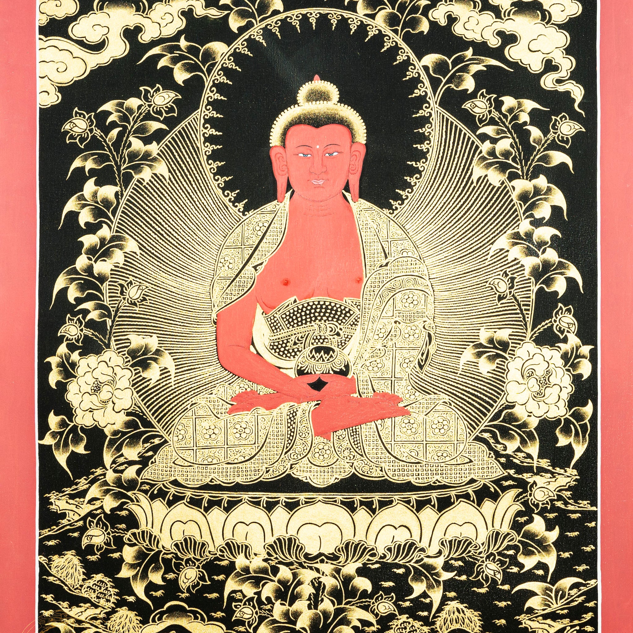 Amitabha Buddha Authentic Hand drawn Red Buddha - Thangka