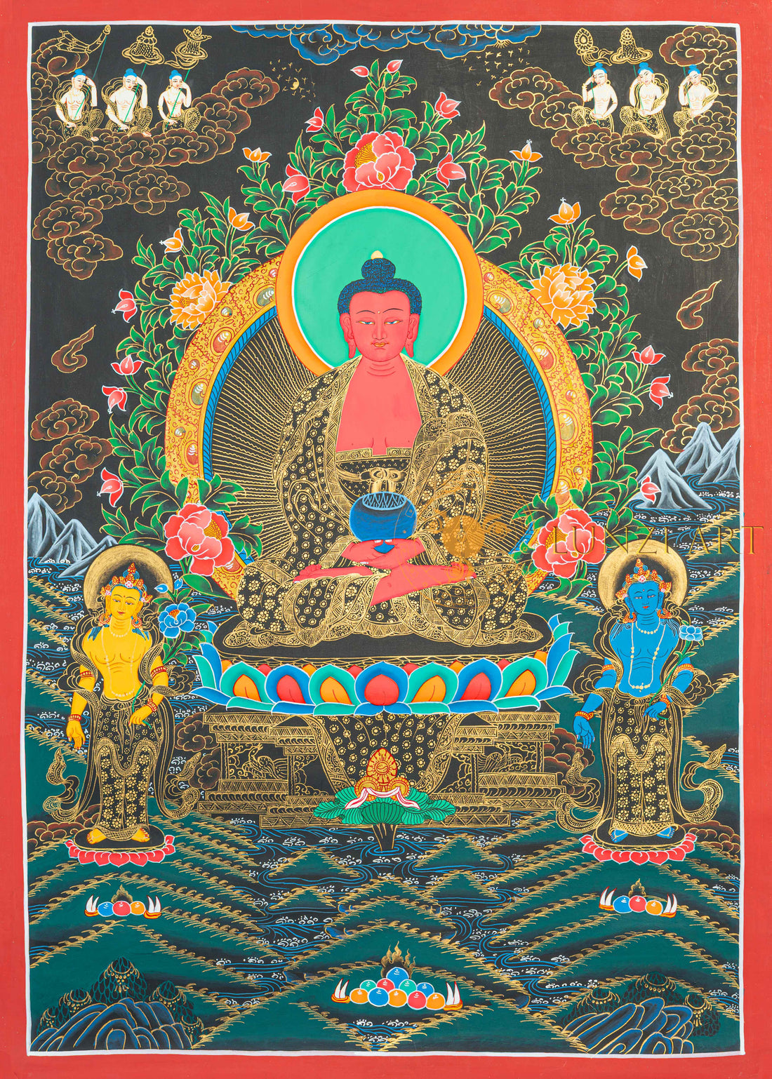 Amitabha Buddha Thangka | Hand-Painted Infinite Light Sacred Art - T-N-MB-RB-A-0025