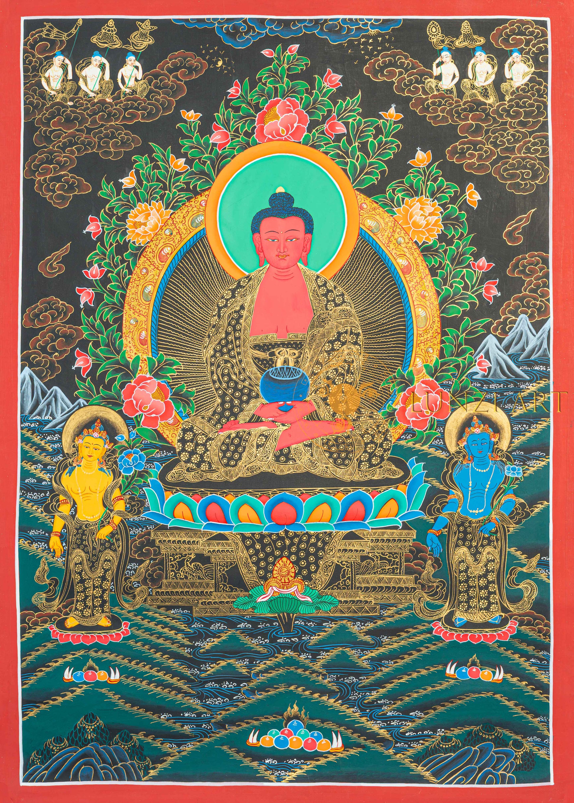 Amitabha Buddha Thangka | Hand-Painted Infinite Light Sacred Art - T-N-MB-RB-A-0025