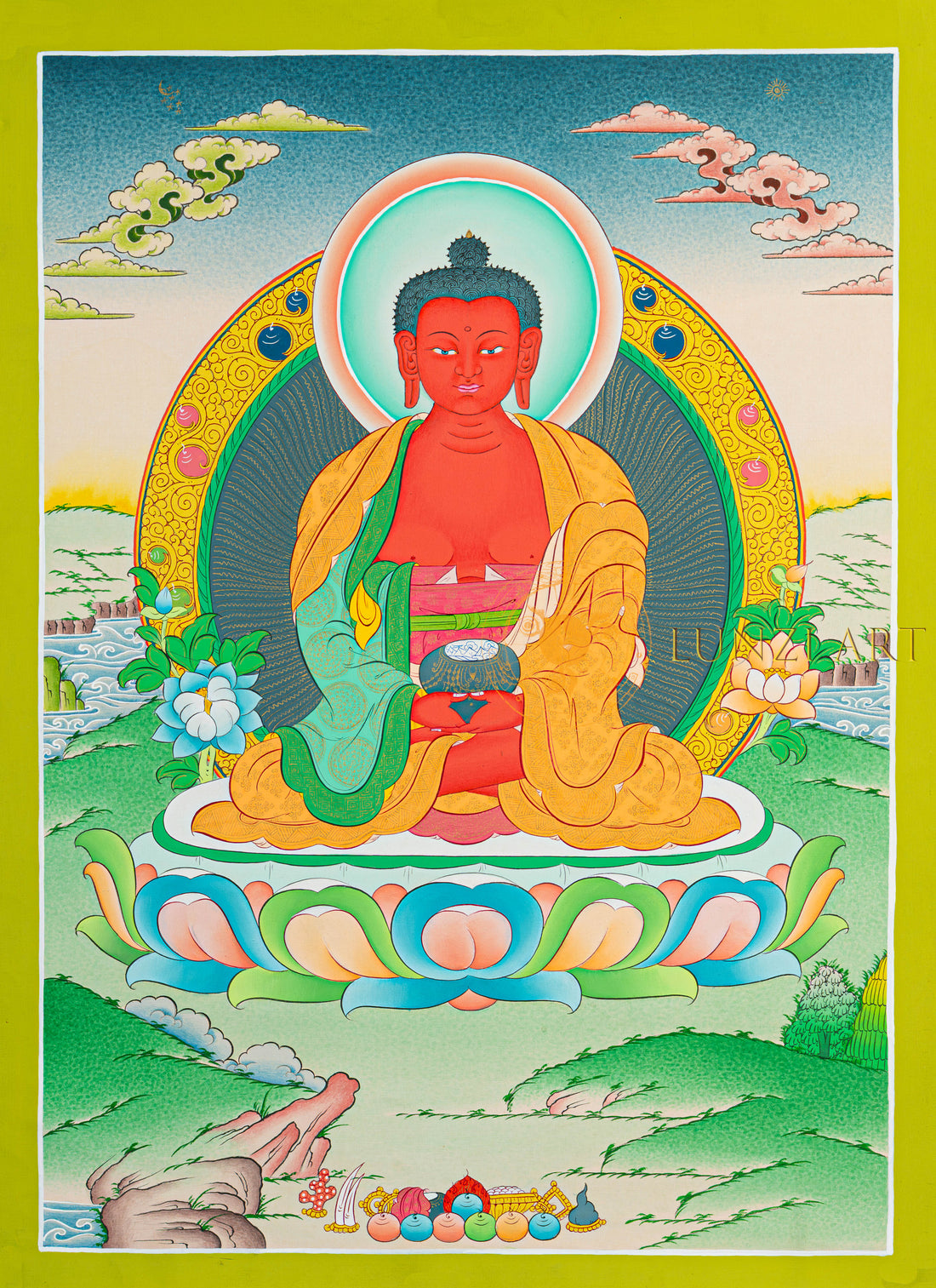 Amitabha Buddha Thangka: The Golden Light of Infinite Compassion - T-N-ET-BB-AU-A-0101