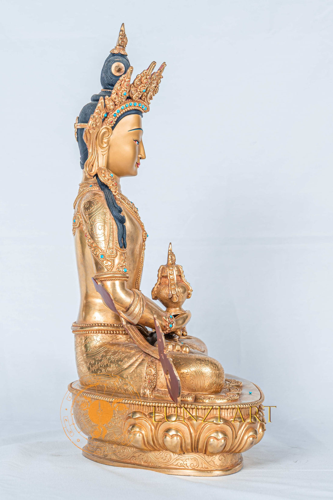 Amitayus Sculpture | Handmade Fully Gold-Plated Copper Statue - S-B-RM-FG-CG-A-0101