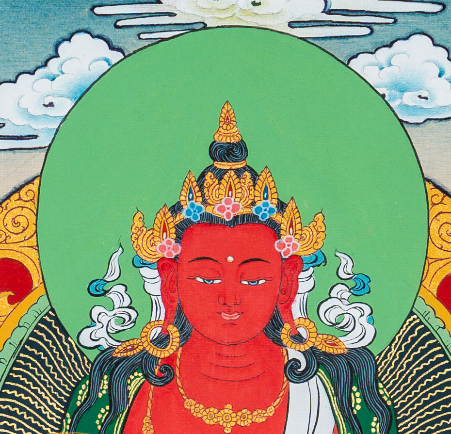 Amitayus Thangka: The Ruby Lord of Infinite Life - T-B-HT-CB-A-0056