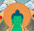 Amoghasiddhi Thangka: The Green Buddha of Fearless Action - T-B-HT-BB-A-0055