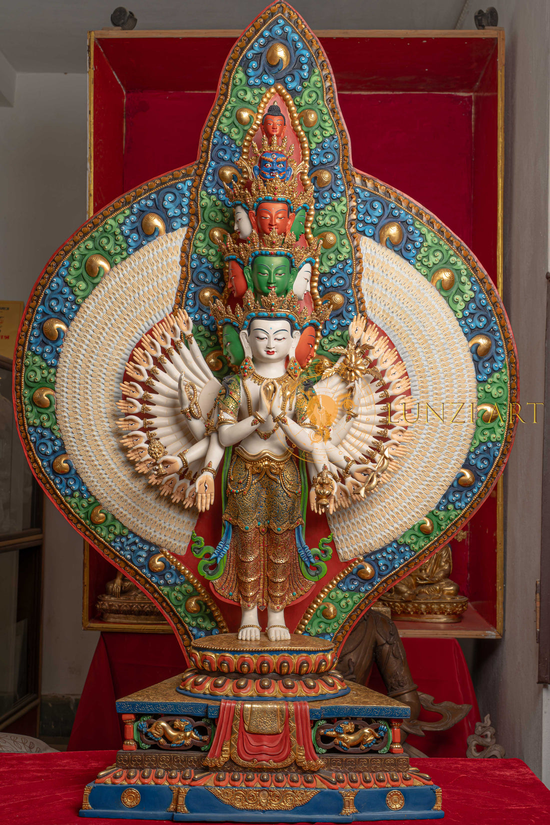 Avalokiteshvara Statue | Gold Plated with Full Coloured Body - S-P-SS-PG-C-TAA-00191