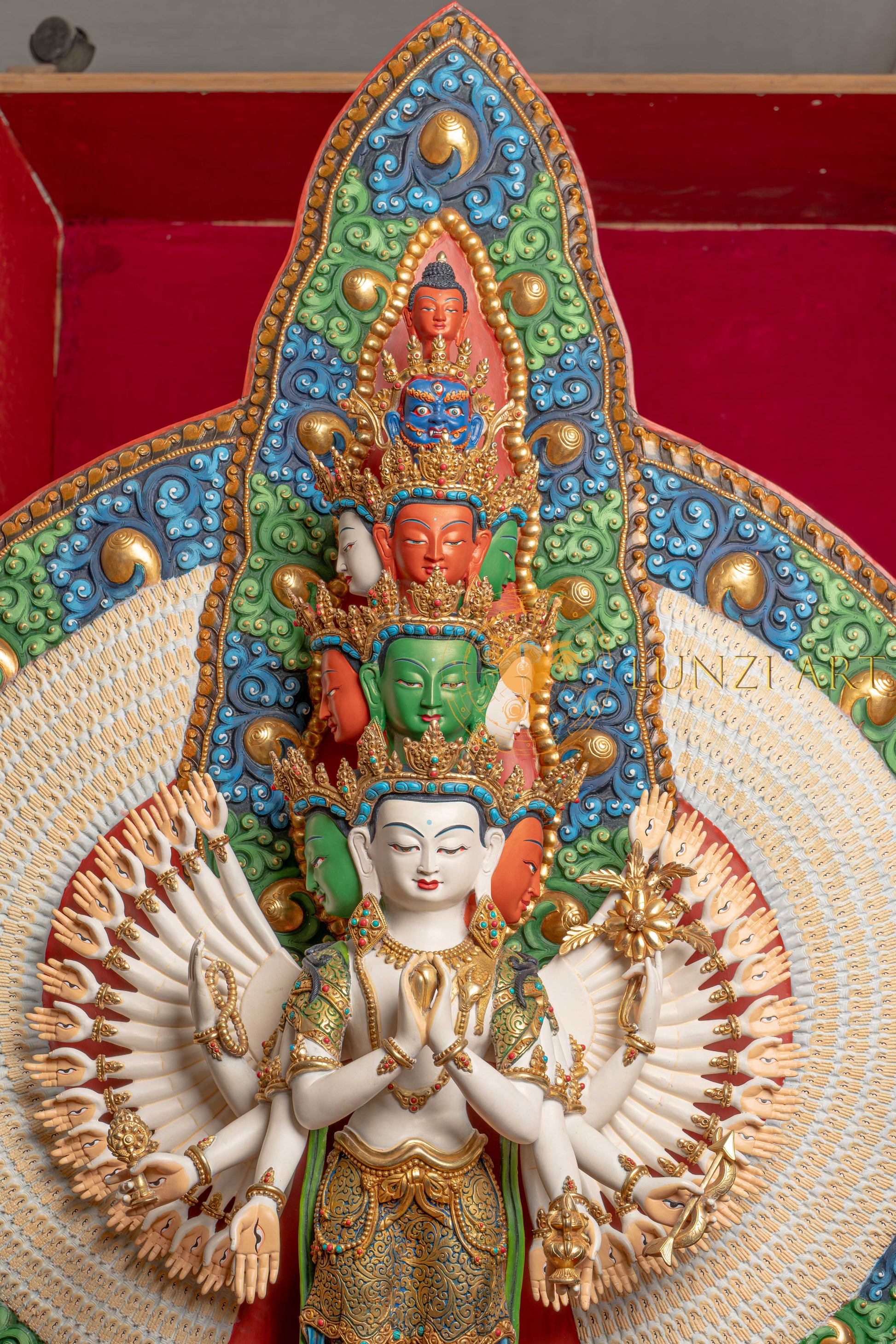Avalokiteshvara Statue | Gold Plated with Full Coloured Body - S-P-SS-PG-C-TAA-00191