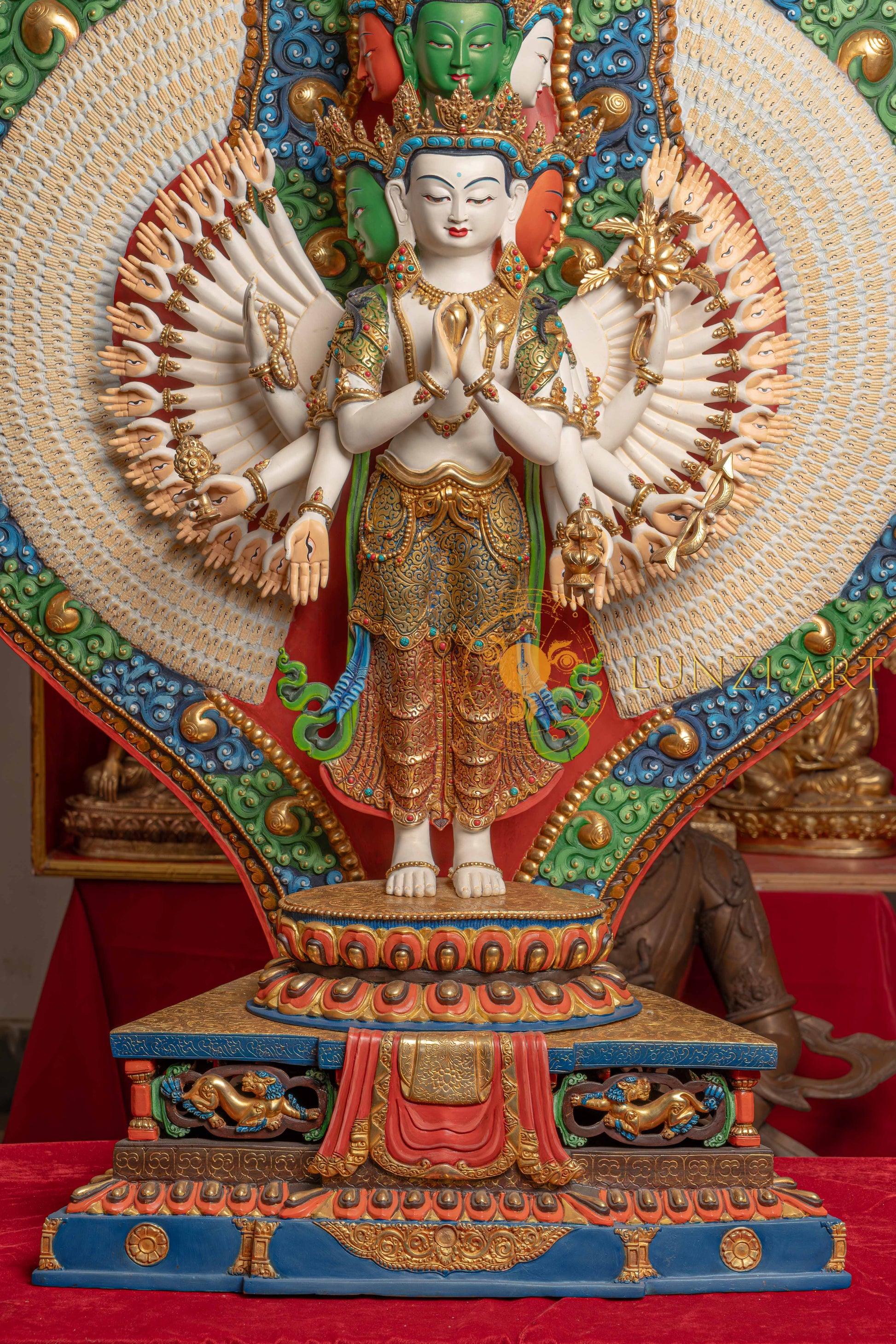 Avalokiteshvara Statue | Gold Plated with Full Coloured Body - S-P-SS-PG-C-TAA-00191