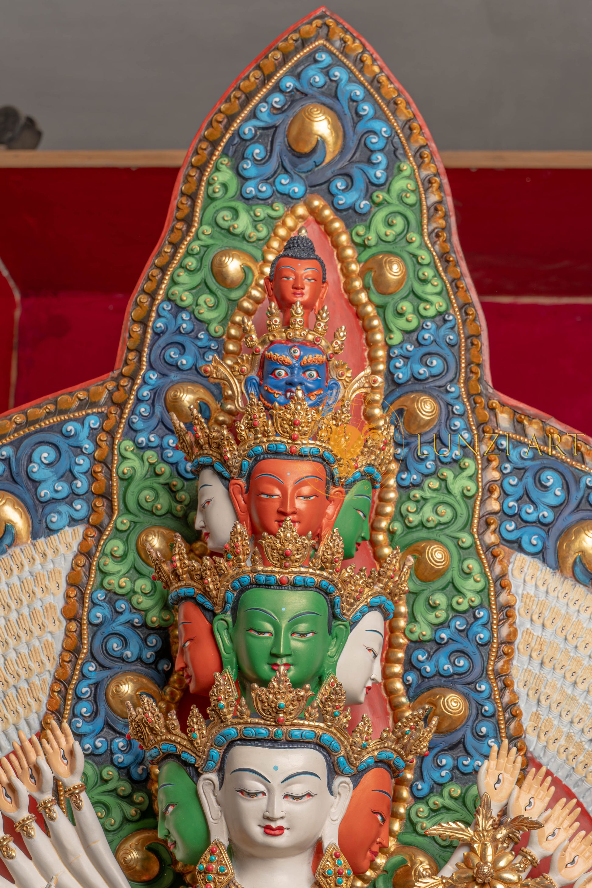 Avalokiteshvara Statue | Gold Plated with Full Coloured Body - S-P-SS-PG-C-TAA-00191