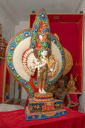 Avalokiteshvara Statue | Gold Plated with Full Coloured Body - S-P-SS-PG-C-TAA-00191