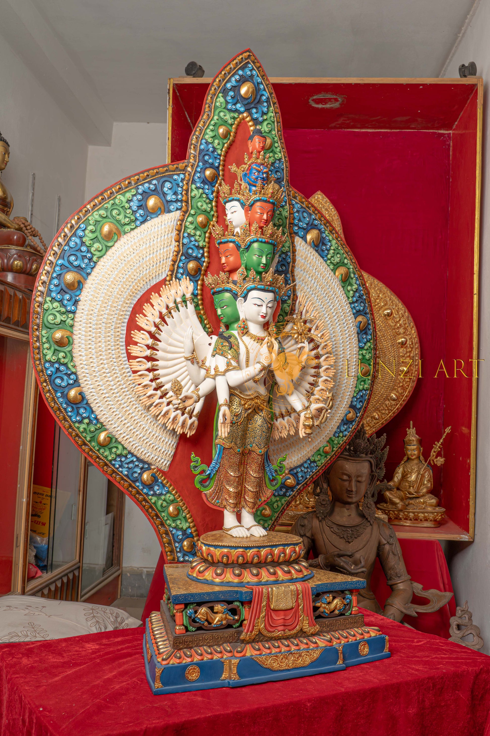 Avalokiteshvara Statue | Gold Plated with Full Coloured Body - S-P-SS-PG-C-TAA-00191
