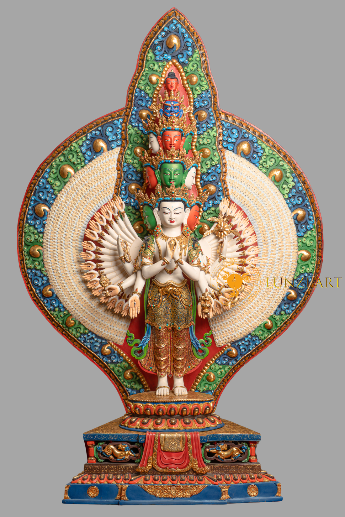 Avalokiteshvara Statue | Gold Plated with Full Coloured Body - S-P-SS-PG-C-TAA-00191