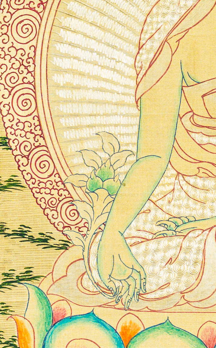 Medicine Buddha Thangka: The Lapis Lazuli Radiance of Healing - T-B-HT-RB-MB-0076